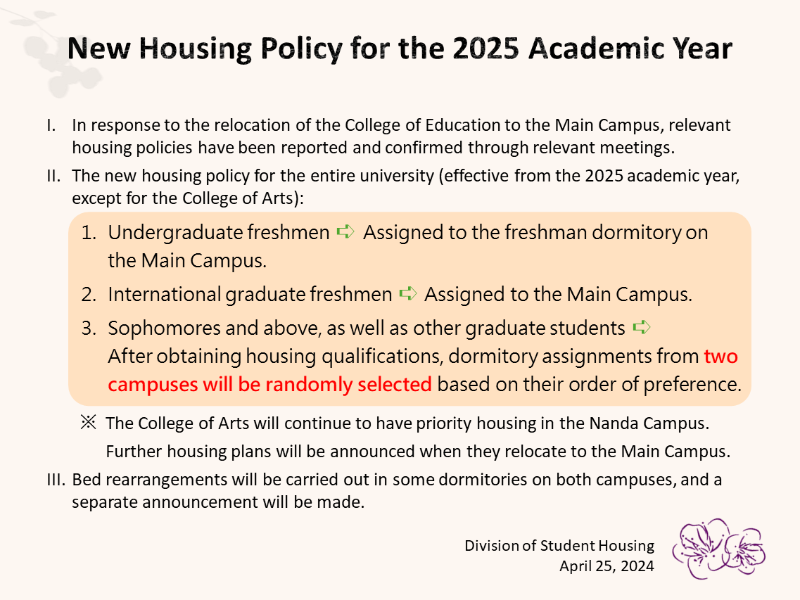 New Housing Policy for the 2025 Academic Year
